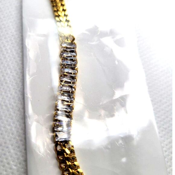 Gold Plated Stainless Steel Bracelet with CZ - 6-8 inches - New - Picture 3 of 7